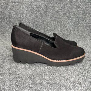 Vionic Willa Wedge Shoes Women's Size 7.5 Black Suede Leather Slip On Loafers